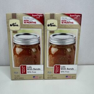 2 Boxes KERR Regular Mouth Lids with Bands BPA Free 12 Each 24‎ Total